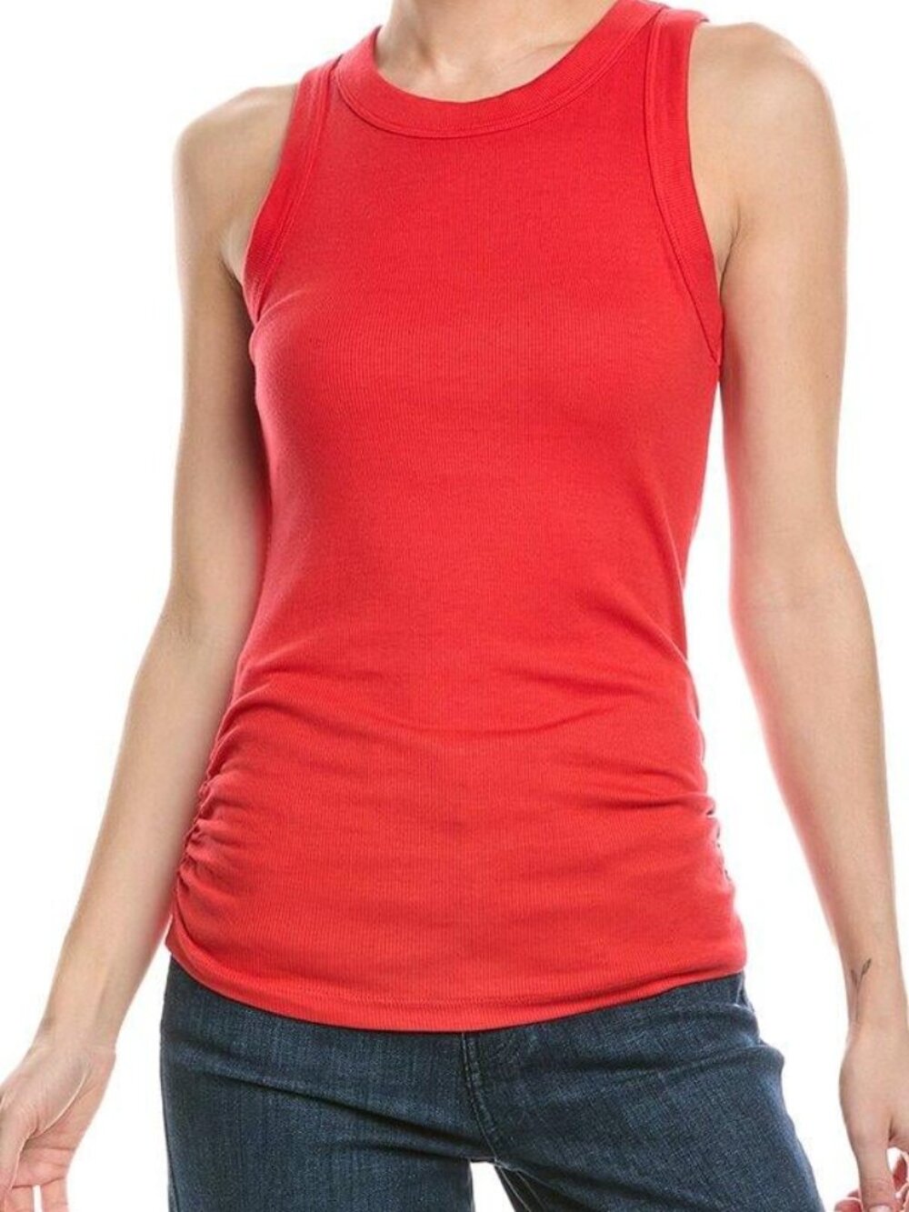 MICHAEL STARS Halley Ultra Rib Ruched Side Tank Top  Red XS